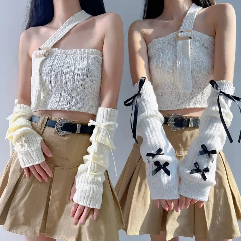 Women Fashion Gloves - Female Y2K Fashion Arm Warmers Bowknot