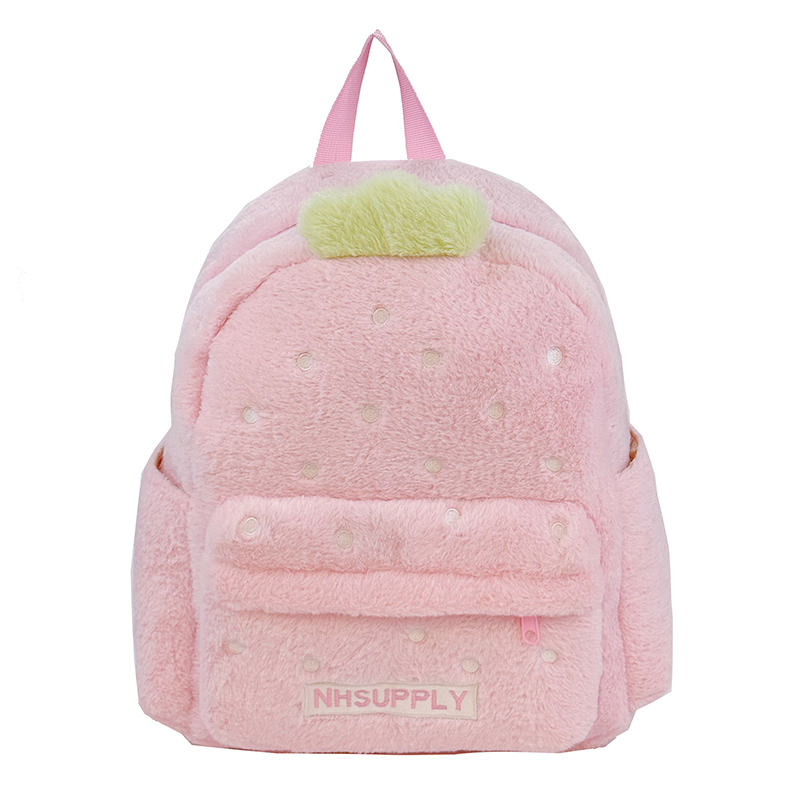 Women'S Fashion Backpack - Plush Strawberry Classic Solid Color Sweet