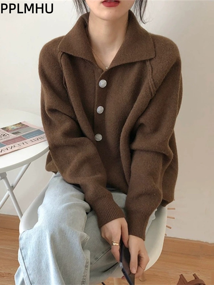 Women'S Fashion Gilet - Single Breasted Button Baggy Cardigan Sweater