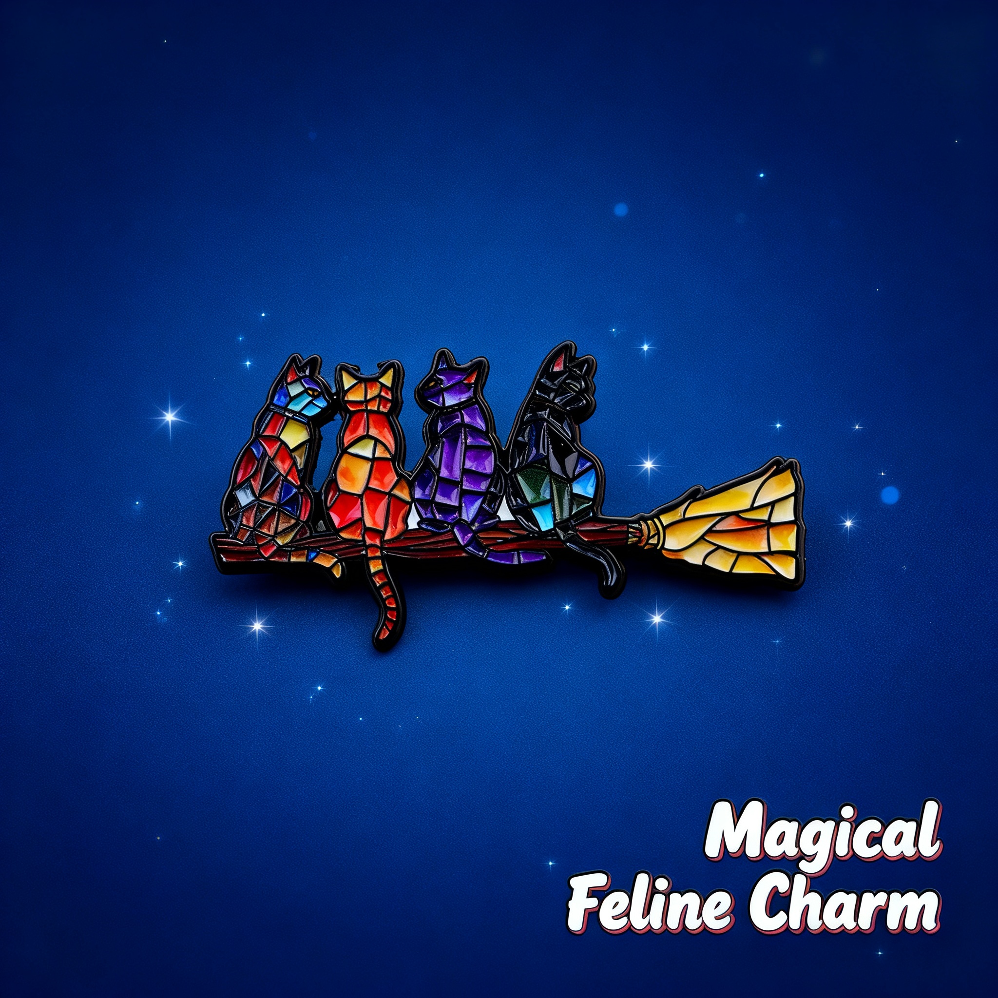 Fashion Women Picture - Colorful Cat Enamel Pin Witch Badges