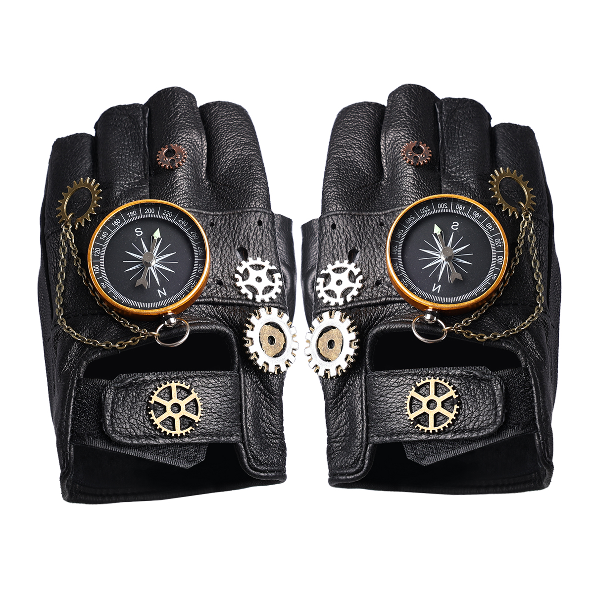 Women Fashion Gloves - Steampunk PU Leather Fingerless Compass Gloves