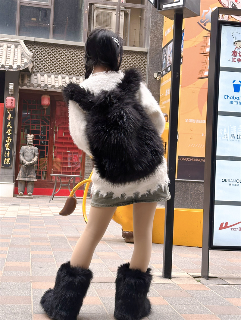 Women'S Fashion Backpack - Y2K Faux Fur Leopard Women Backpack