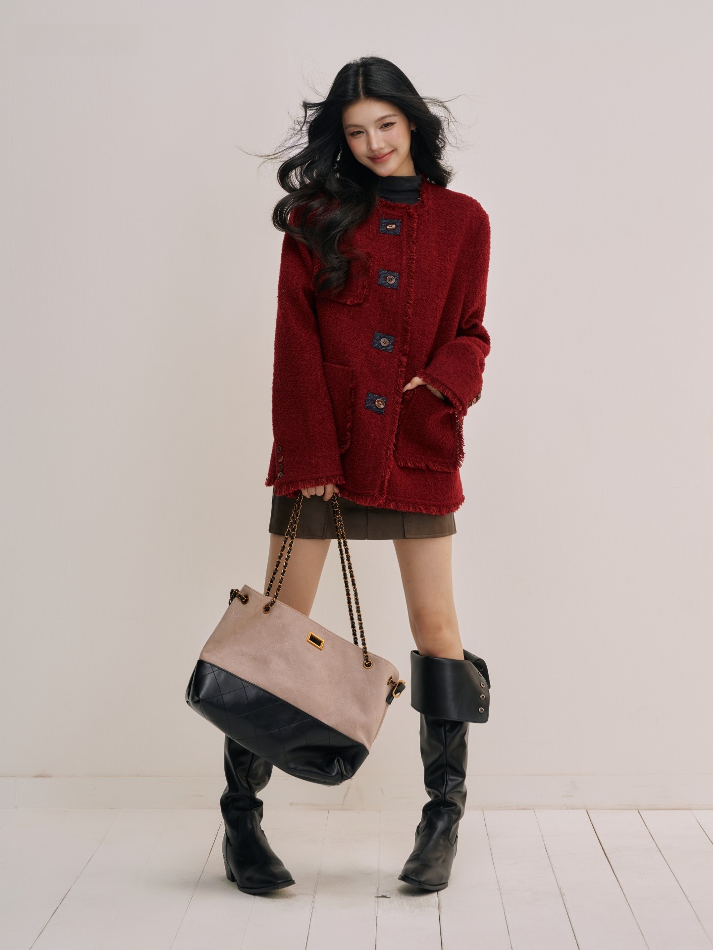 Women'S Fashion E Commerce - Romantic Red Gold Woolen Coat for