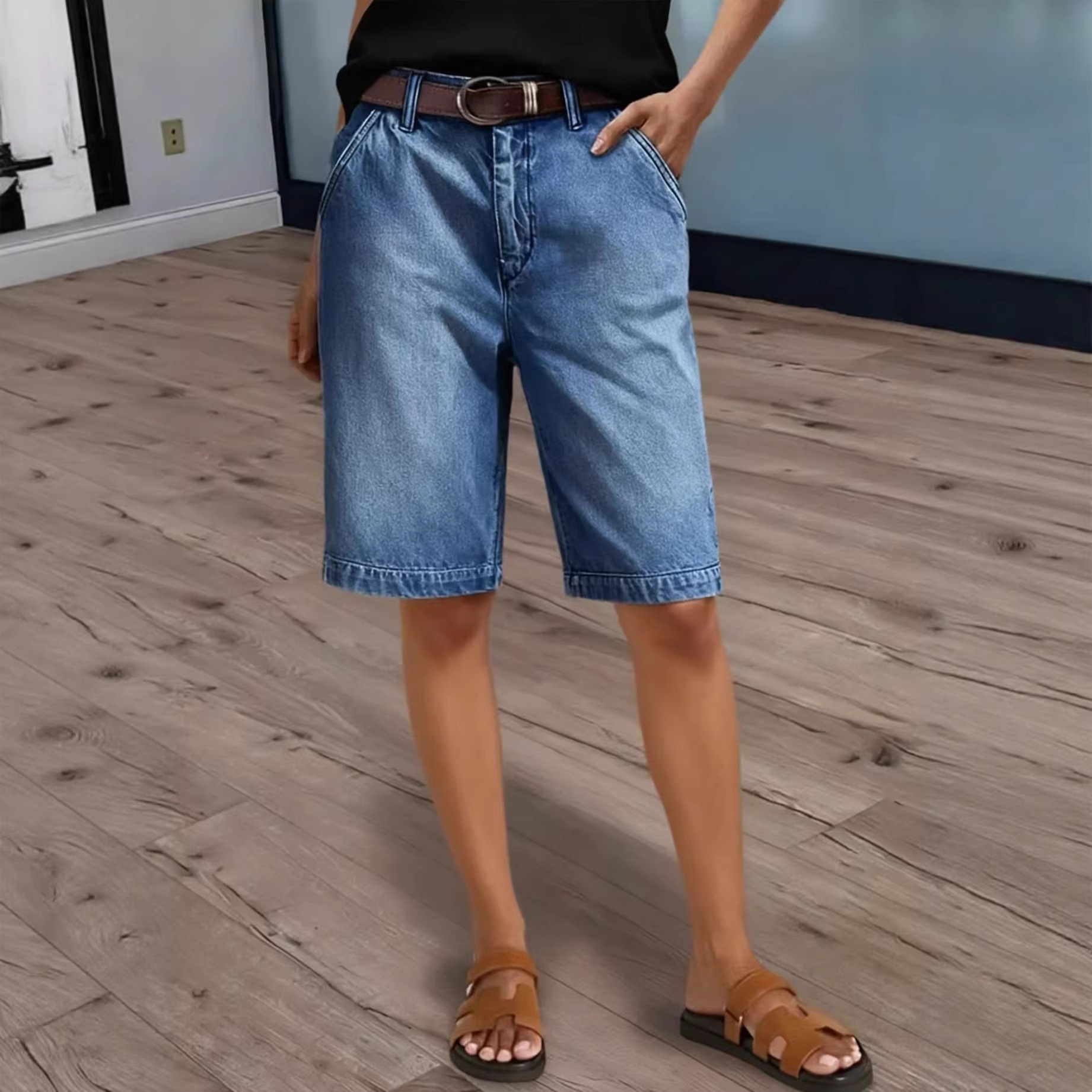 Women'S Fashion Trousers - Women Knee Length Denim Shorts Ladies