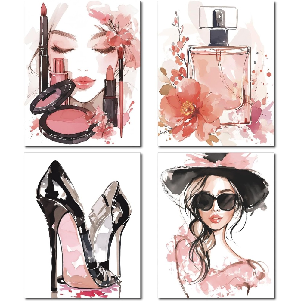 4Pcs Pink Makeup Wall Art Prin - Fashion Women Picture incelemesi ve fiyatı