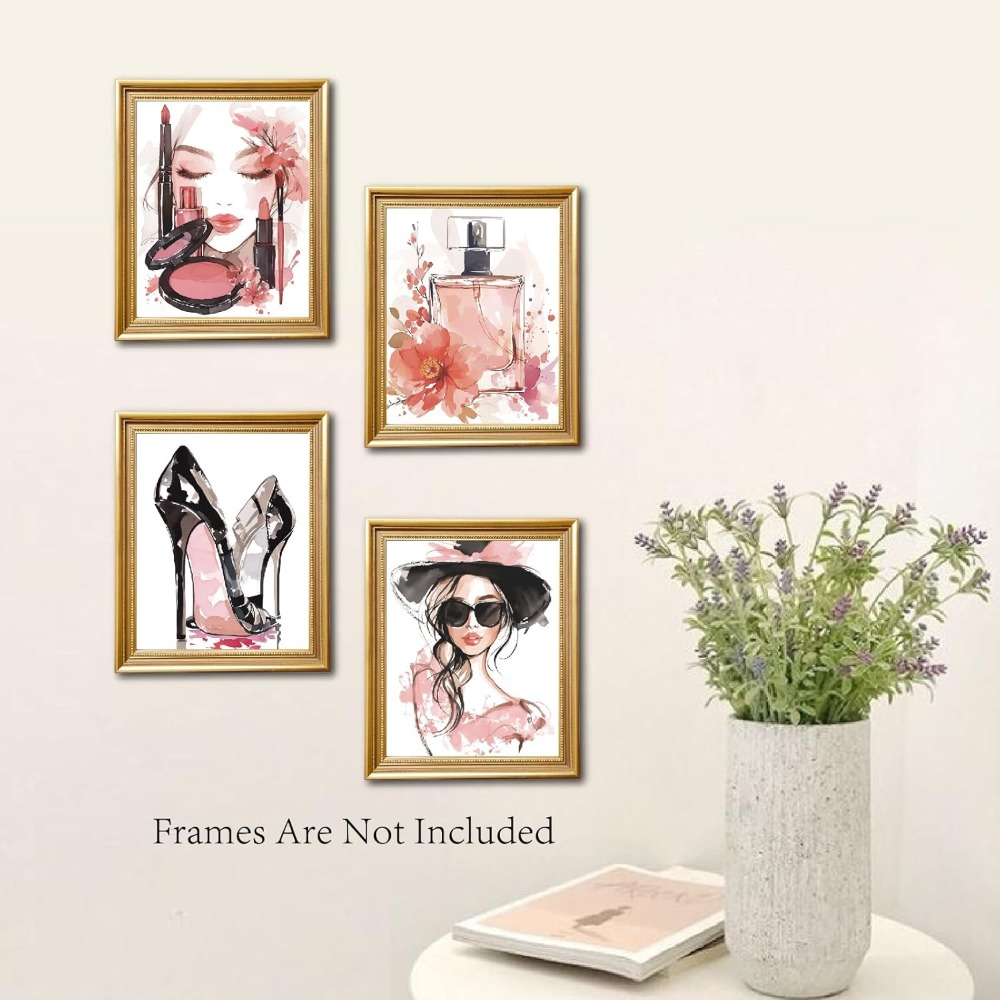4Pcs Pink Makeup Wall Art Prin - Fashion Women Picture incelemesi ve fiyatı