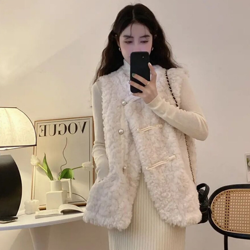 Women's Vests Lamb Plush White - Women'S Fashion Gilet incelemesi ve fiyatı