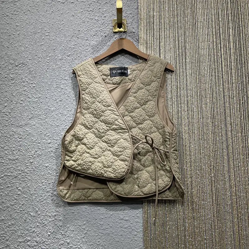 Vintage Women Lace-up V-neck S - Puffer Vest Fashion Women incelemesi ve fiyatı