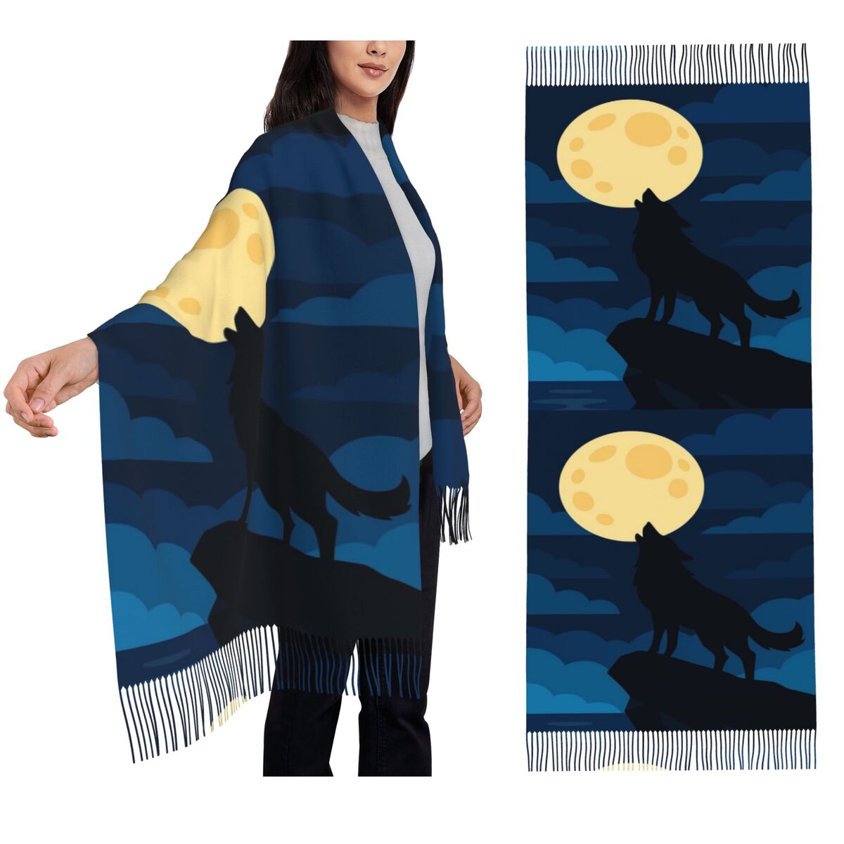 Howling Wolf Beneath Full Moon - Women Fashion Vector incelemesi ve fiyatı