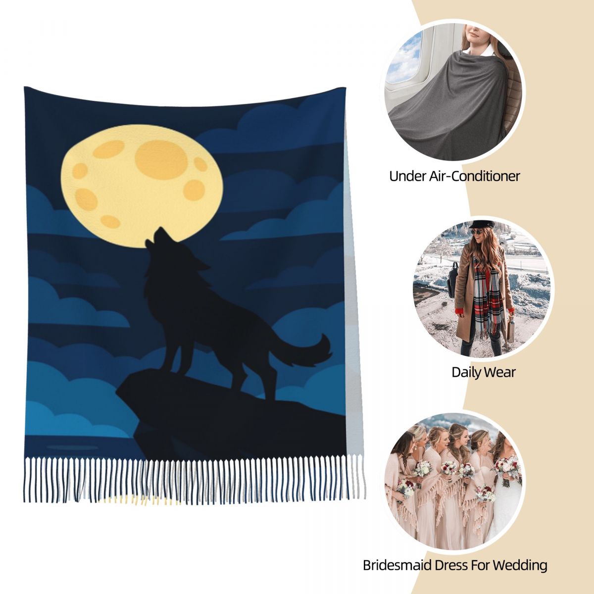 Howling Wolf Beneath Full Moon - Women Fashion Vector incelemesi ve fiyatı