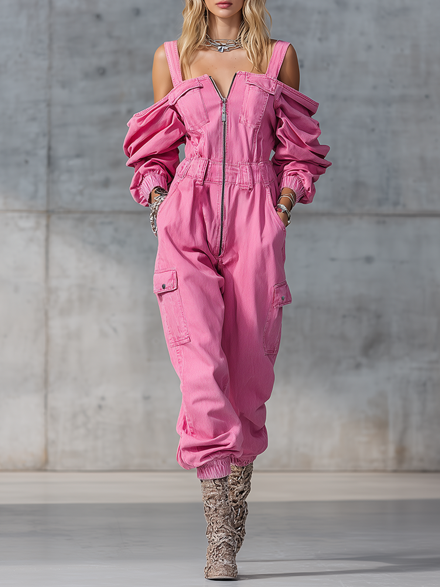 Fashion Vintage Denim Jumpsuit - Women'S Fashion Vintage Off Shoulder Long Sleeve Jumpsuit incelemesi ve fiyatı