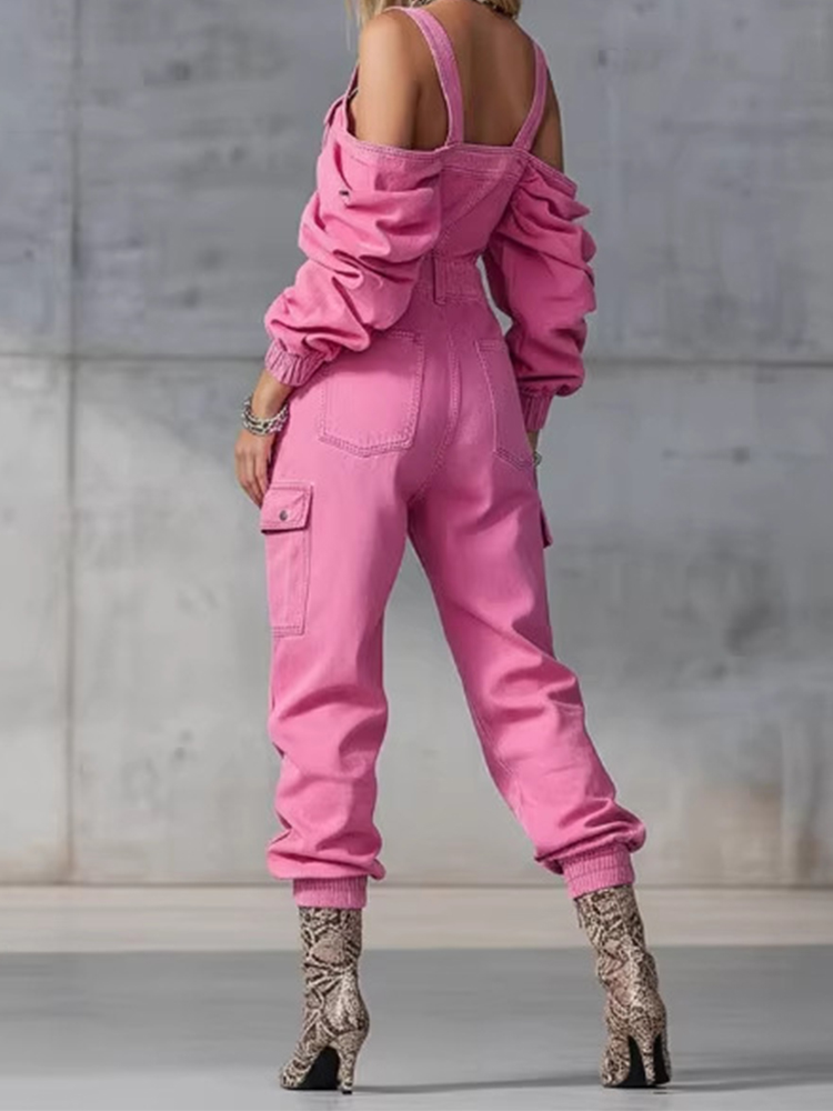 Fashion Vintage Denim Jumpsuit - Women'S Fashion Vintage Off Shoulder Long Sleeve Jumpsuit incelemesi ve fiyatı