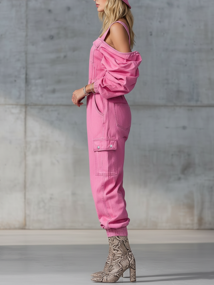 Fashion Vintage Denim Jumpsuit - Women'S Fashion Vintage Off Shoulder Long Sleeve Jumpsuit incelemesi ve fiyatı