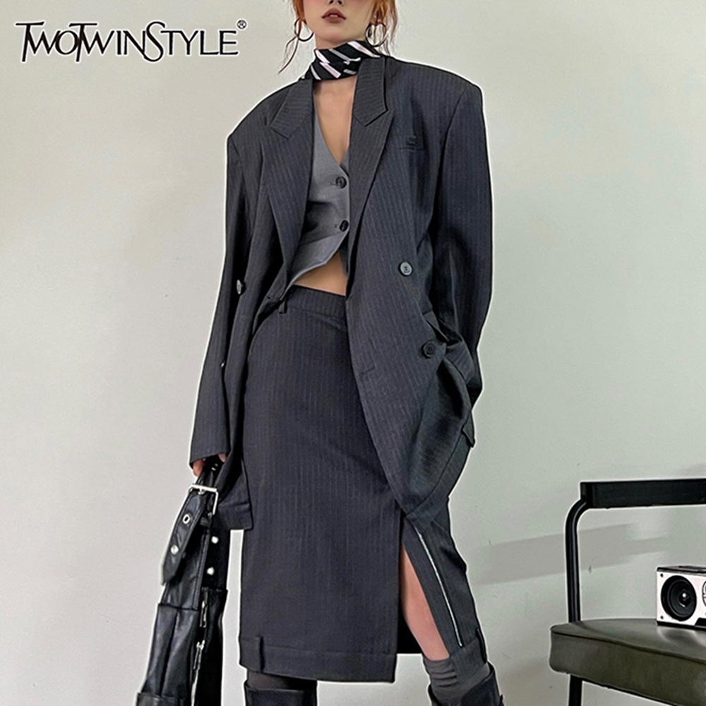 TWOTWINSTYLE Hit Color Striped - Women'S Fashion Long Coat incelemesi ve fiyatı