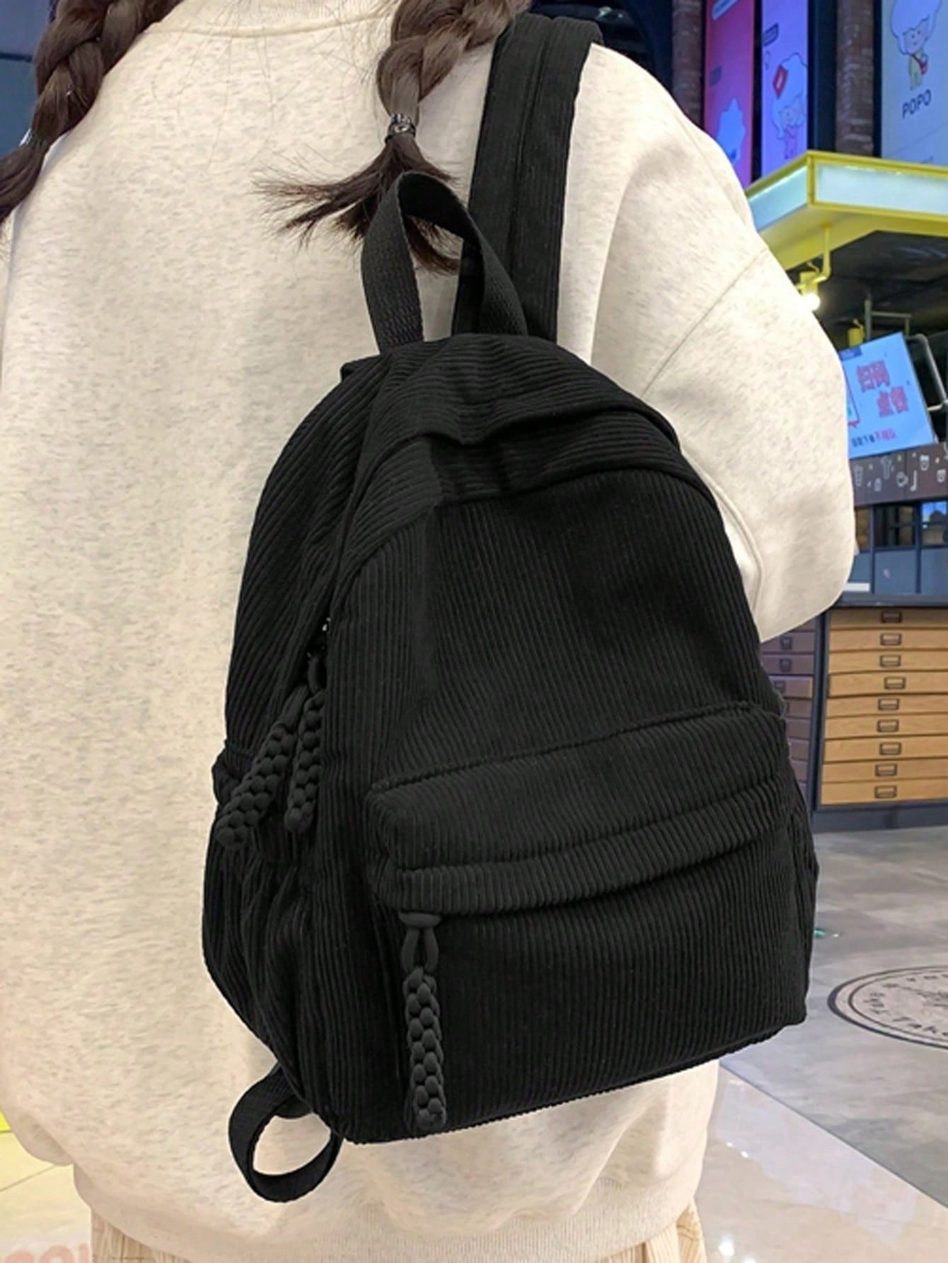 Solid Color Corduroy Fabric Fa - Women'S Fashion Backpack incelemesi ve fiyatı