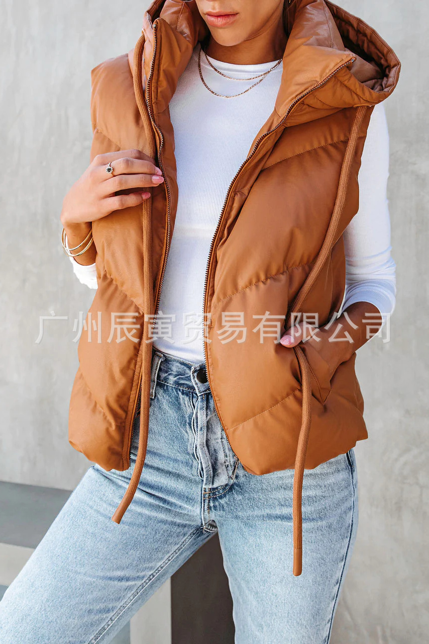 Women's Solid Color Hooded Pad - Women'S Fashion Gilet incelemesi ve fiyatı