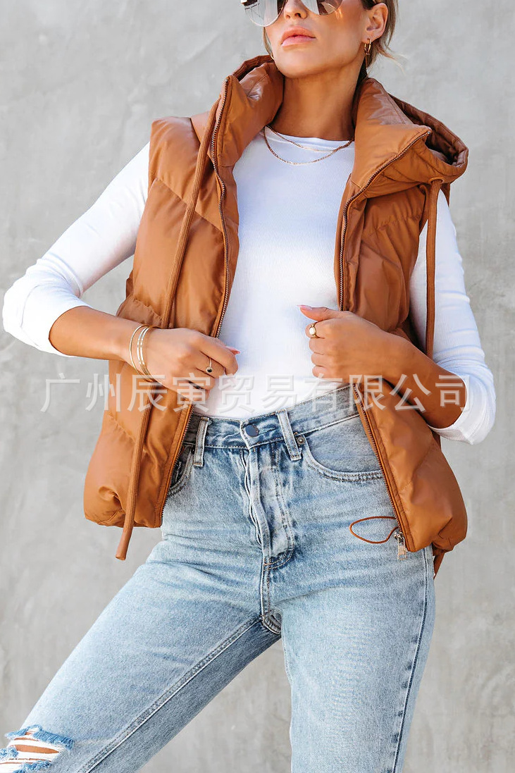 Women's Solid Color Hooded Pad - Women'S Fashion Gilet incelemesi ve fiyatı