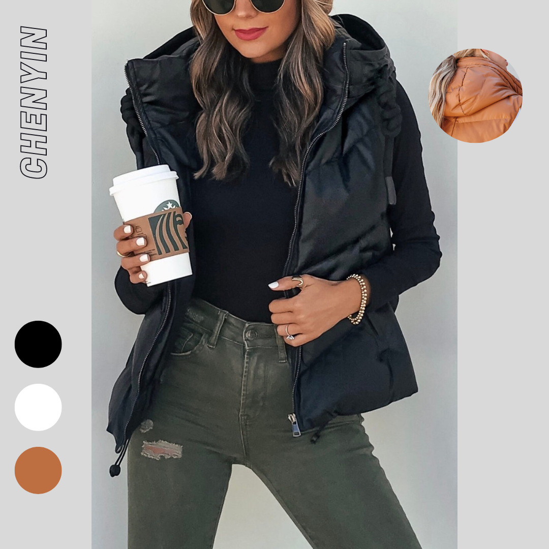 Women's Solid Color Hooded Pad - Women'S Fashion Gilet incelemesi ve fiyatı