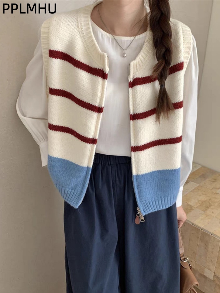 Striped Zipper Cardigan Knitte - Women'S Fashion Gilet incelemesi ve fiyatı