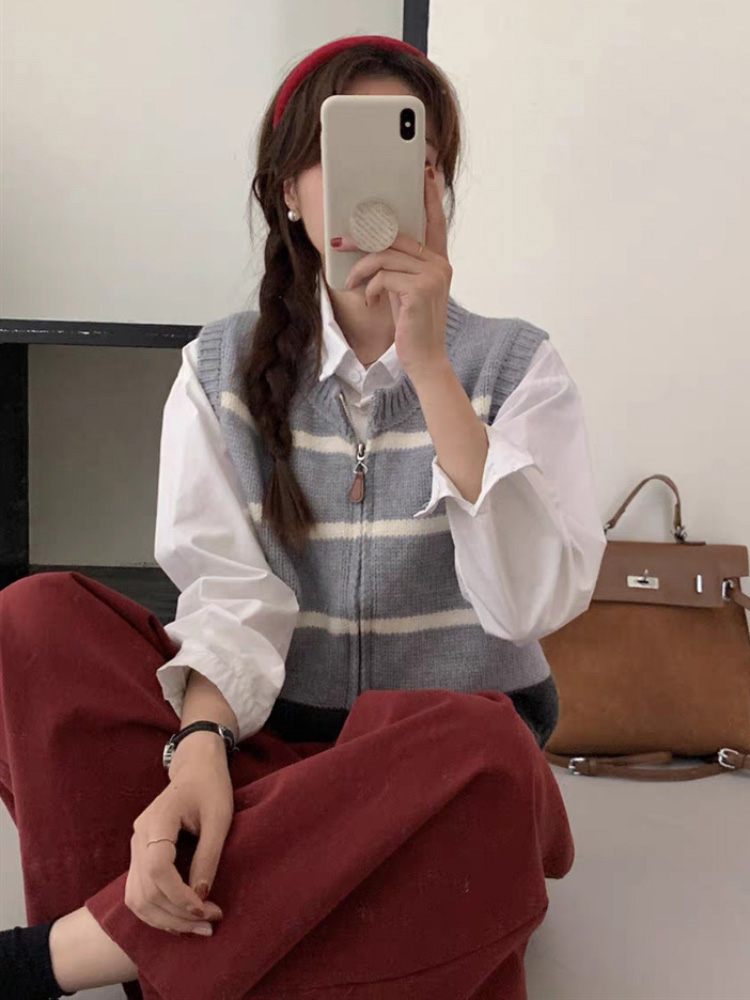 Striped Zipper Cardigan Knitte - Women'S Fashion Gilet incelemesi ve fiyatı