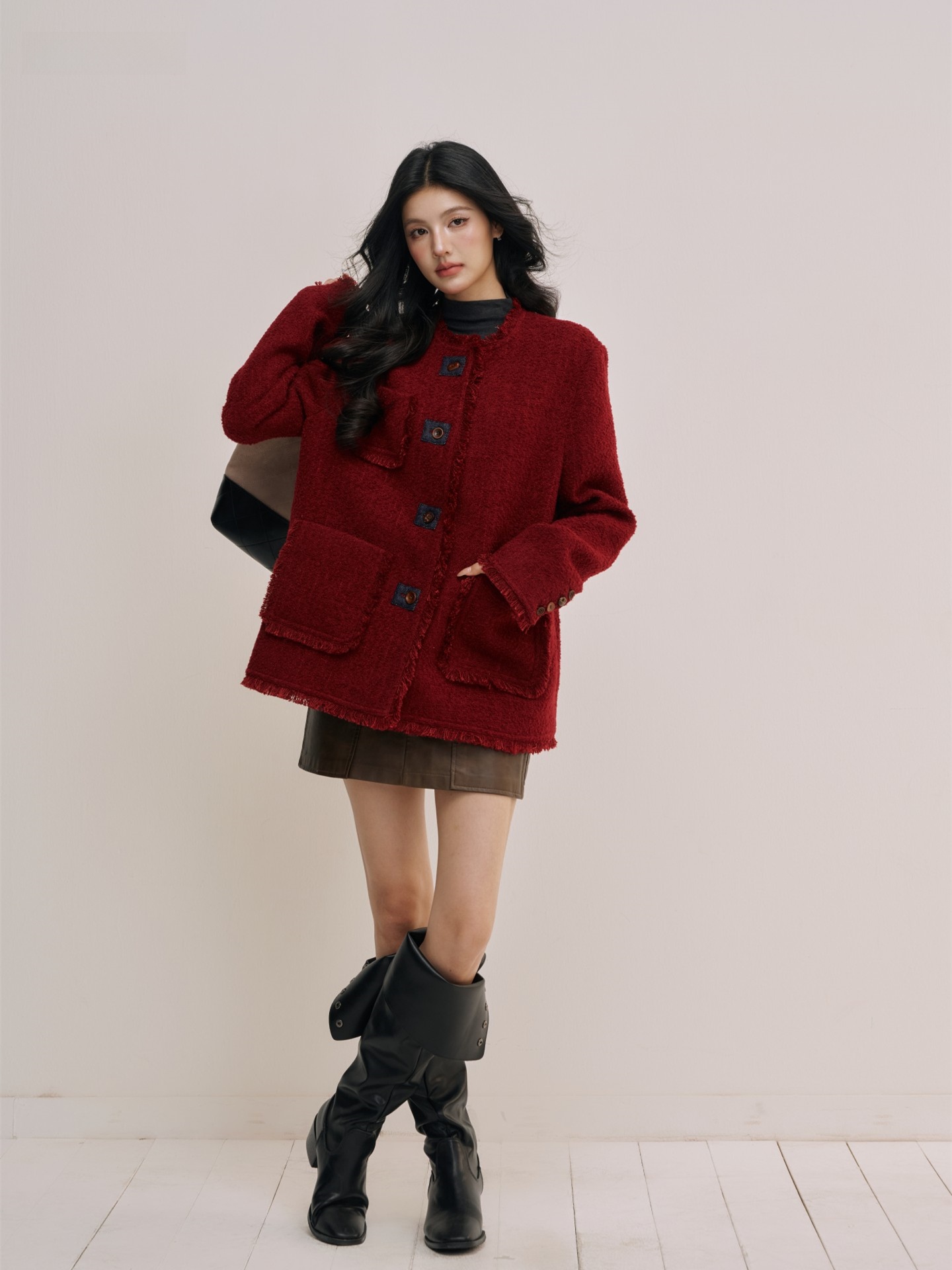 Romantic Red Gold Woolen Coat  - Women'S Fashion E Commerce incelemesi ve fiyatı