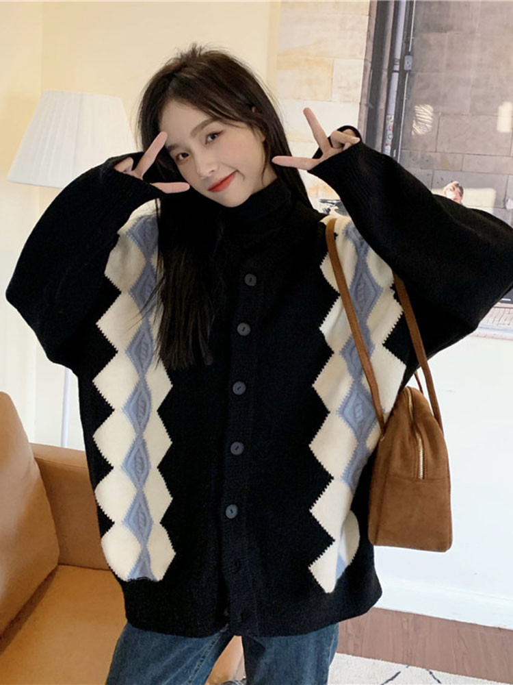 Baggy Fashion Diamond Grid Kni - Women'S Fashion Gilet incelemesi ve fiyatı