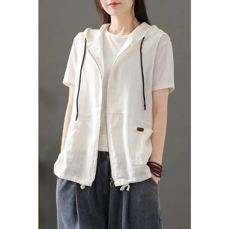 Womens White Linen Blend Hoode - Women'S Fashion Gilet incelemesi ve fiyatı