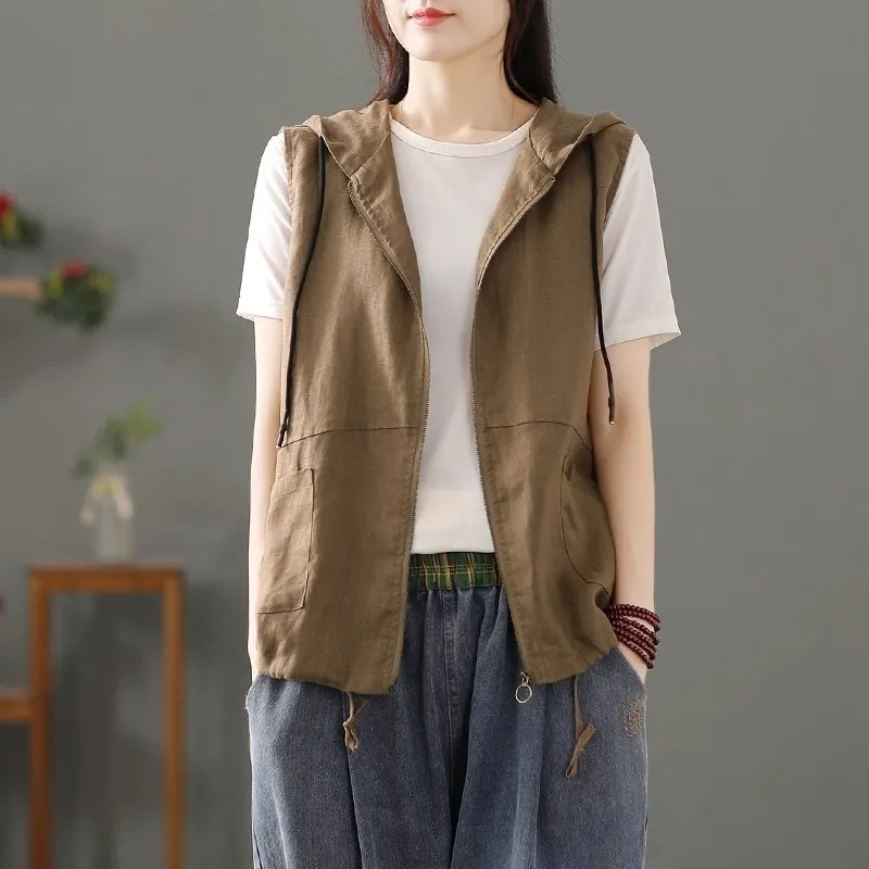 Womens White Linen Blend Hoode - Women'S Fashion Gilet incelemesi ve fiyatı