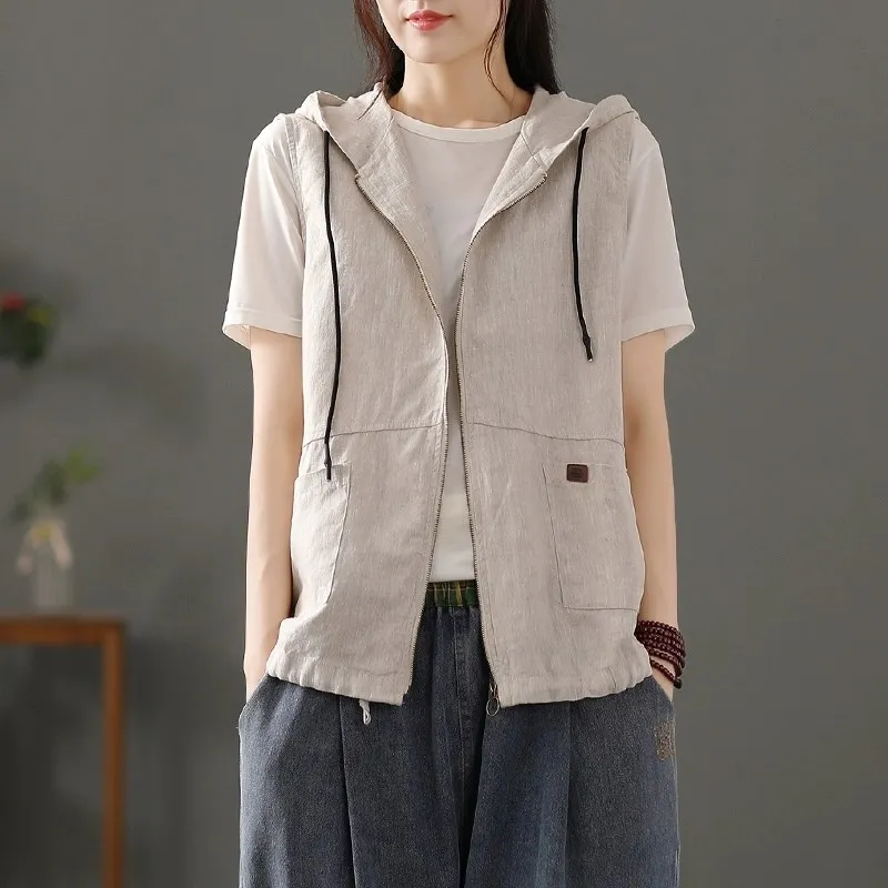 Womens White Linen Blend Hoode - Women'S Fashion Gilet incelemesi ve fiyatı