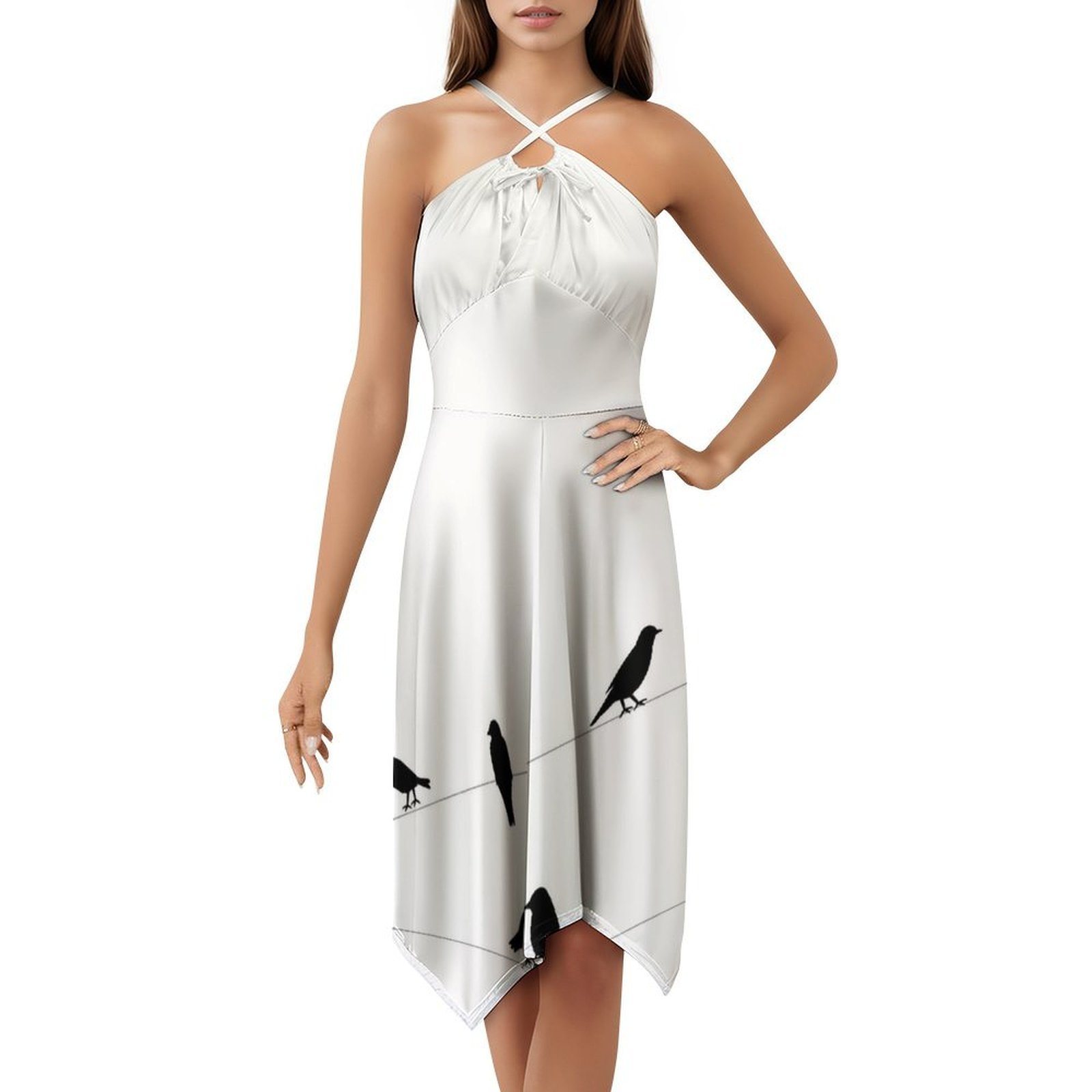 Birds Boho Chic Dress Elegant  - Women Fashion Vector incelemesi ve fiyatı