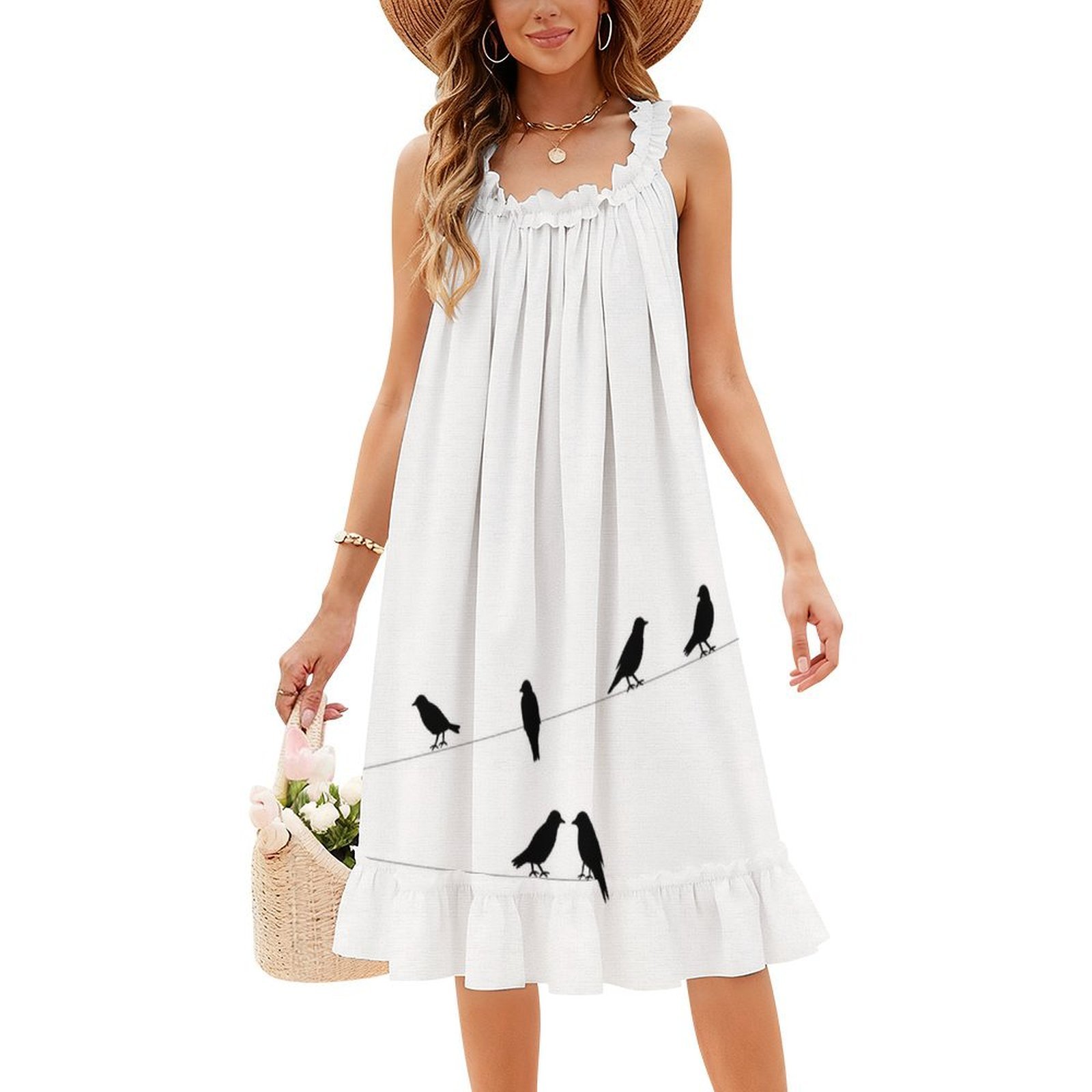 Birds Boho Chic Dress Elegant  - Women Fashion Vector incelemesi ve fiyatı