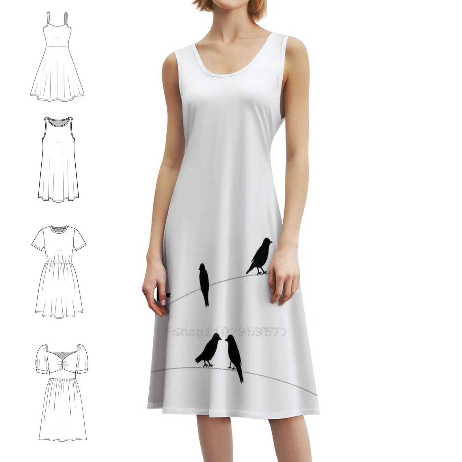 Birds Boho Chic Dress Elegant  - Women Fashion Vector incelemesi ve fiyatı