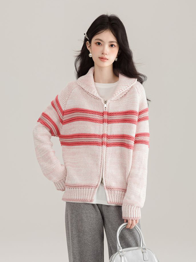 Turn-Down Collar Striped Knitt - Women'S Fashion Gilet incelemesi ve fiyatı