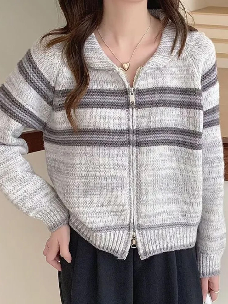 Turn-Down Collar Striped Knitt - Women'S Fashion Gilet incelemesi ve fiyatı