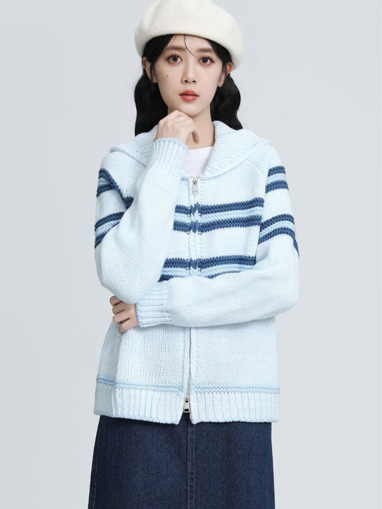 Turn-Down Collar Striped Knitt - Women'S Fashion Gilet incelemesi ve fiyatı