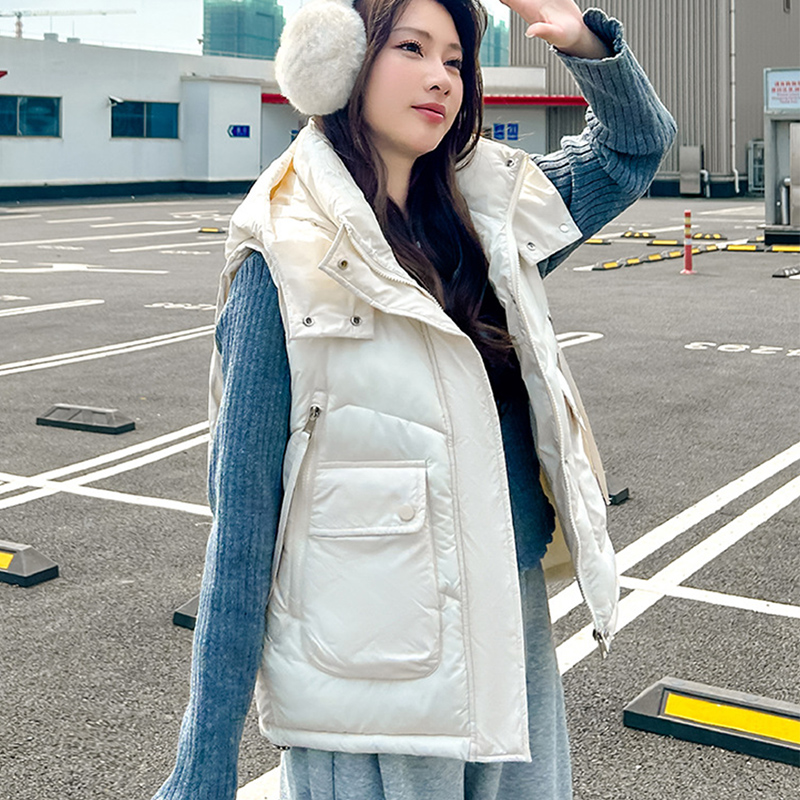 2025 Big Pocket Loose Hooded V - Puffer Vest Fashion Women incelemesi ve fiyatı