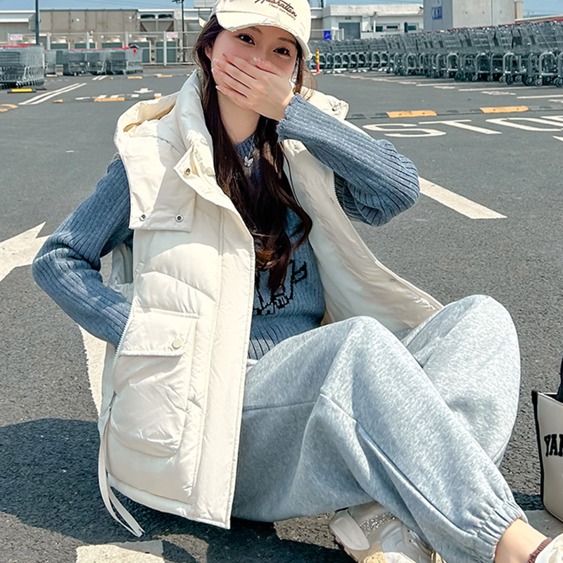 2025 Big Pocket Loose Hooded V - Puffer Vest Fashion Women incelemesi ve fiyatı