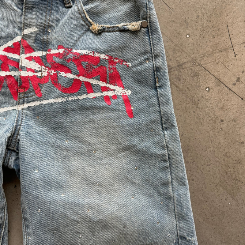Y2K Graffiti Jorts Rhinestone  - Women'S Fashion Trousers incelemesi ve fiyatı